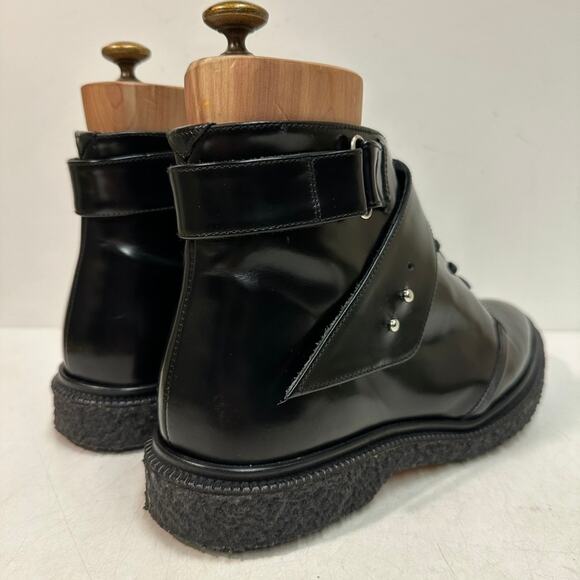 RARE Aideu Paris Richard Boots Polished Black Calf Crepe Sole EUC US 9 EU 42 main image 4